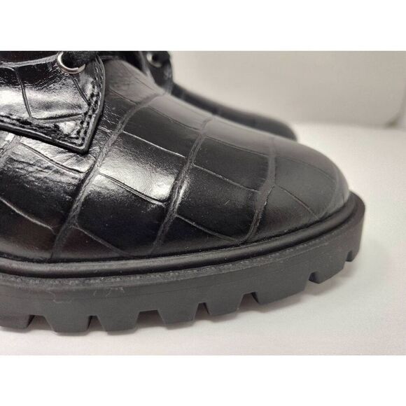 VINCE CAMUTO WOMENS FAWDRY DOUBLE BUCKLE C BLACK GLAZED CROC MOTO BOOTS NIB 6M - Picture 11 of 13
